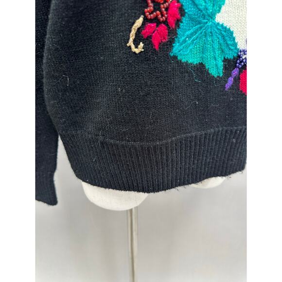 Vintage Jaclyn Smith Floral Embroidered Sweater Bold 80s Statement Size Large - Picture 11 of 16